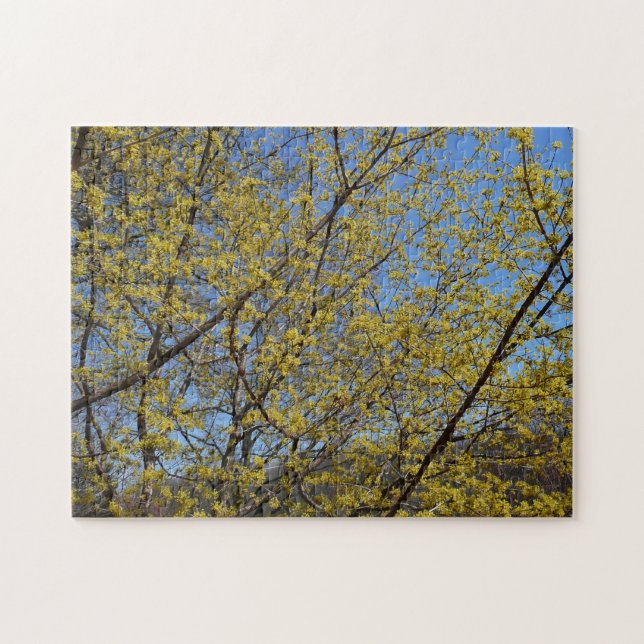 Cornelian Cherry Dogwood and Blue Sky Floral Jigsaw Puzzle (Horizontal)