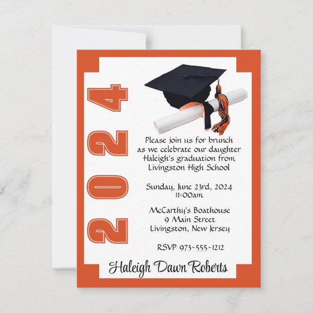 Corner Block Orange & White Graduation Invitation (Front)
