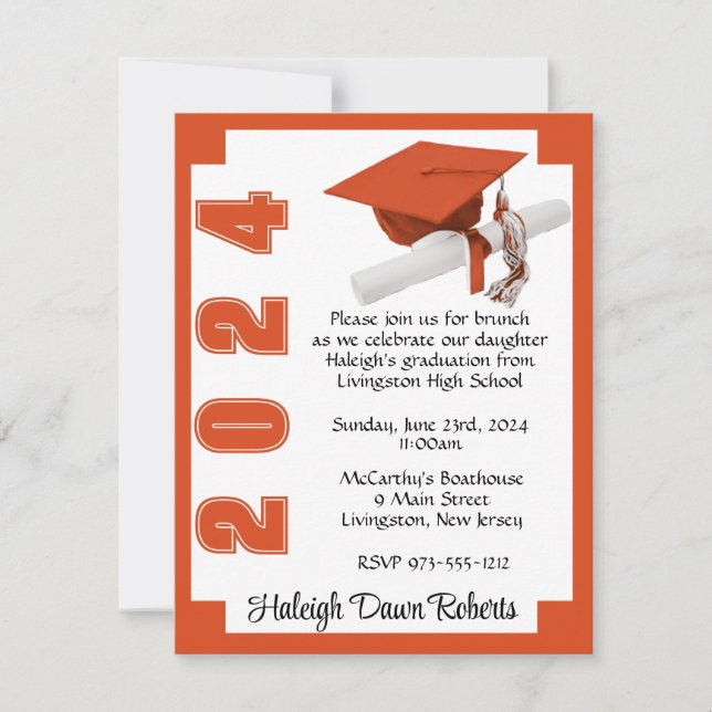 Corner Block Orange & White Graduation Invitation (Front)