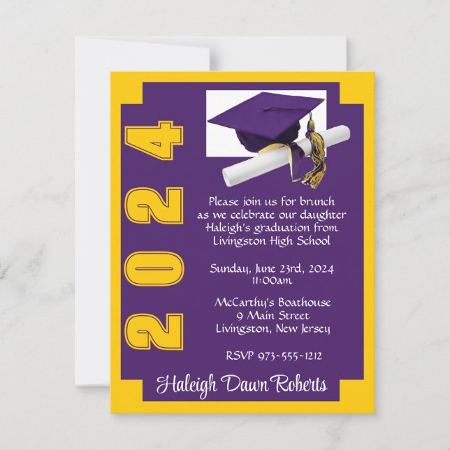 Corner Block Purple & Gold Graduation Invitation (Front)
