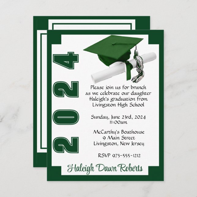 Corner Block White & Green Graduation Invitation (Front/Back)