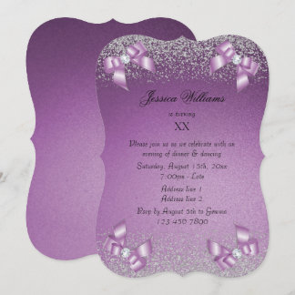 Corner Bow & Glitter Lilac Ombre Birthday Party Invitation