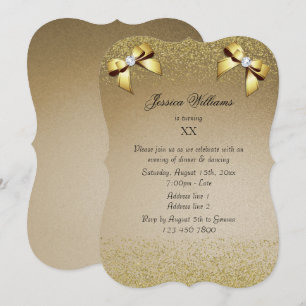 Corner Bow & Gold Glitter Ombre Birthday Party Invitation