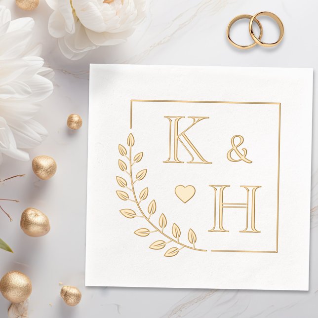 Corner Branch Monogram Initial Wedding Anniversary Foil Napkins (Creator Uploaded)