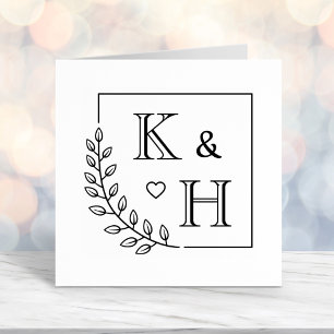 Corner Branch Monogram Initial Wedding Anniversary Self-inking Stamp