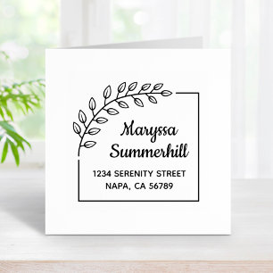 Corner Branch Wreath Return Address Rubber Stamp