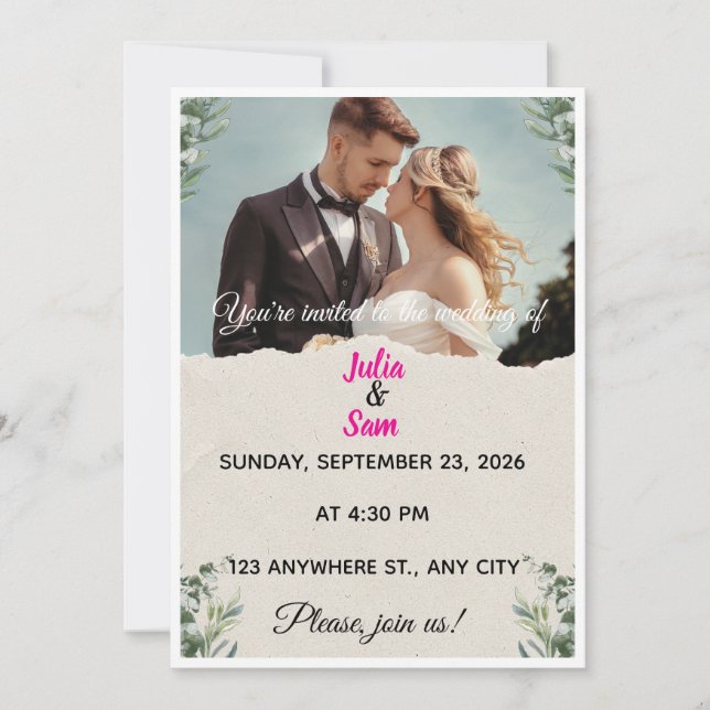  Corner Foliage Wedding Invitation (Front)