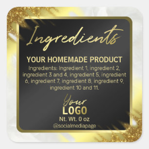 Corner Glitter Black And Gold Ingredient Labels