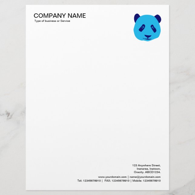 Corner Photo - Panda - Blue Custom Letterhead (Front)