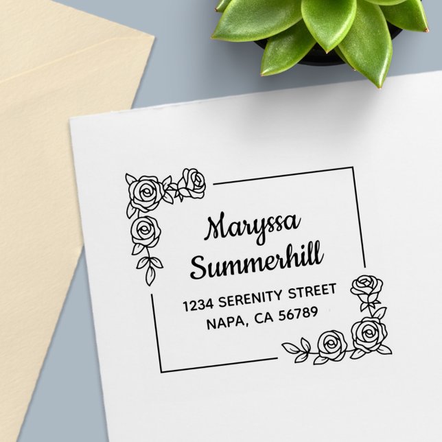 Corner Rose Flowers Bouquet Address Self-inking Stamp (Creator Uploaded)