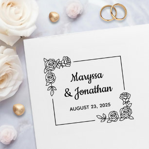 Corner Rose Flowers Bouquet Wedding Anniversary Self-inking Stamp