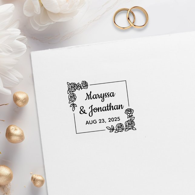 Corner Rose Flowers Wedding Anniversary 1x1 Rubber Stamp (Creator Uploaded)
