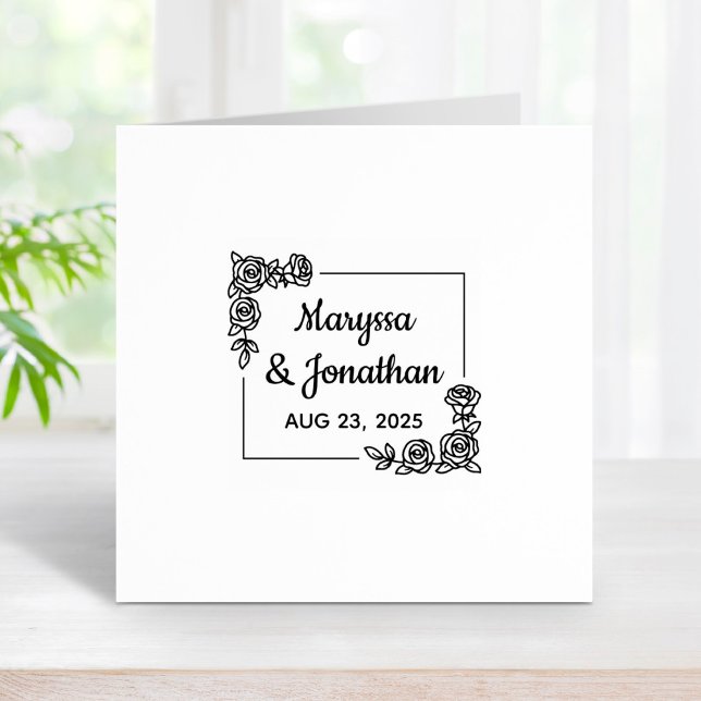 Corner Rose Flowers Wedding Anniversary 1x1 Rubber Stamp (Creator Uploaded)