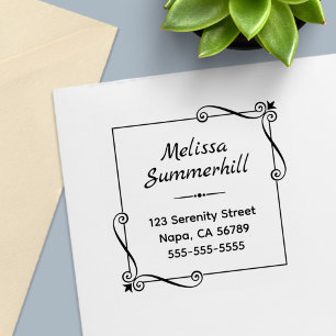 Corner Swirls Square Frame Address Self-inking Stamp