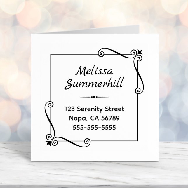 Corner Swirls Square Frame Address Self-inking Stamp (Creator Uploaded)