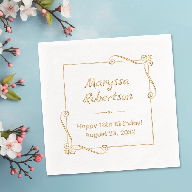 Corner Swirls Square Frame Birthday Foil Napkins (Creator Uploaded)