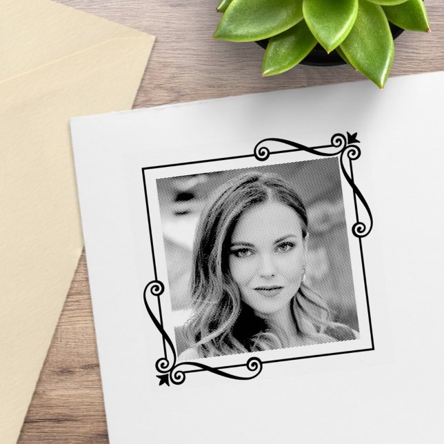 Corner Swirls Square Frame Custom Photo Rubber Stamp (Creator Uploaded)