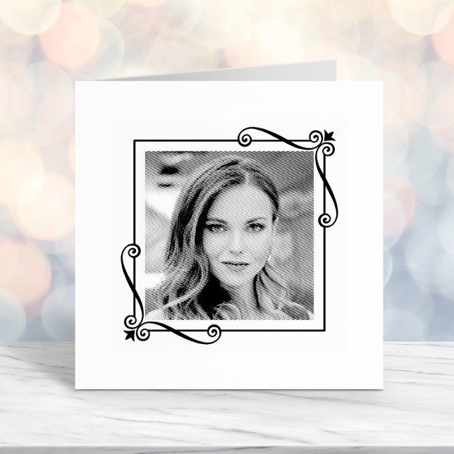 Corner Swirls Square Frame Custom Photo Self-inking Stamp (Creator Uploaded)