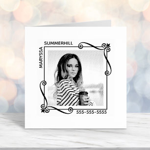 Corner Swirls Square Frame Custom Photo Text Self-inking Stamp
