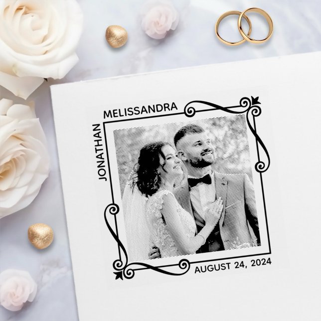 Corner Swirls Square Frame Wedding Photo Self-inking Stamp (Creator Uploaded)