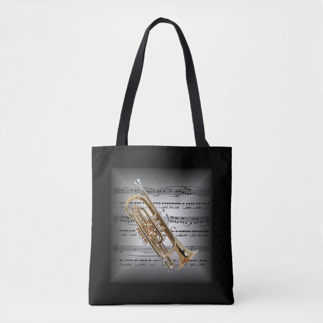 Cornet ~ 3-D Sheet Music Pillow ~ Grey/Black ~ Tote Bag (Front)