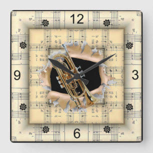 Cornet ~ Breaking Through ~ Strange Sheet Music ~  Square Wall Clock