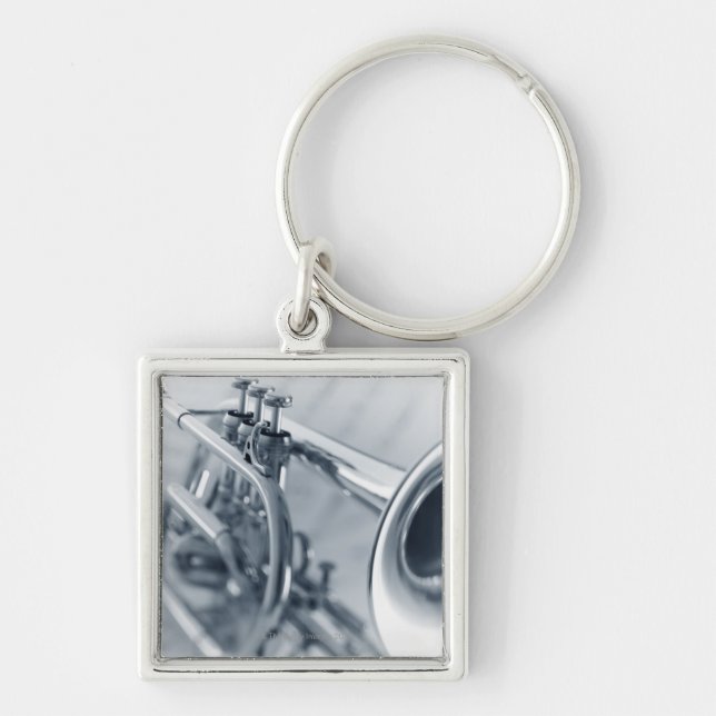 Cornet on Music Sheets Key Ring (Front)