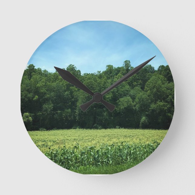 Cornfield in Rural North Carolina Poster Round Clock (Front)