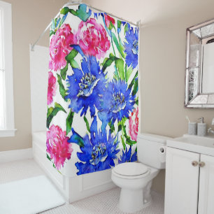 cornflower and peonies watercolor shower curtain