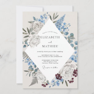 Cornflower Antique Silver Petal Wedding Invitation