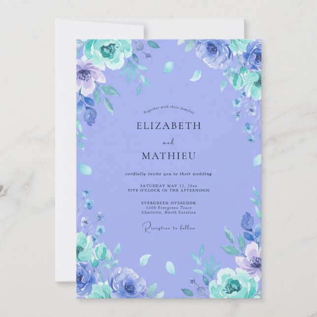 Cornflower Aqua Watercolor Wedding Invitation (Front)