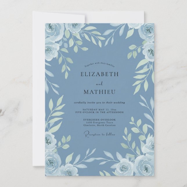 Cornflower Azure Leaf Wedding Invitation (Front)