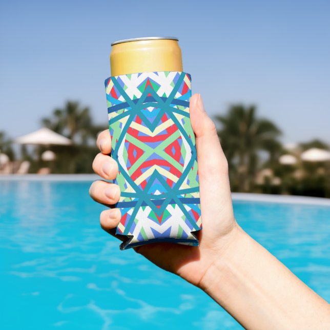 Cornflower Balanced Harmony Colours Abstract Lines Seltzer Can Cooler (In Situ Pool)