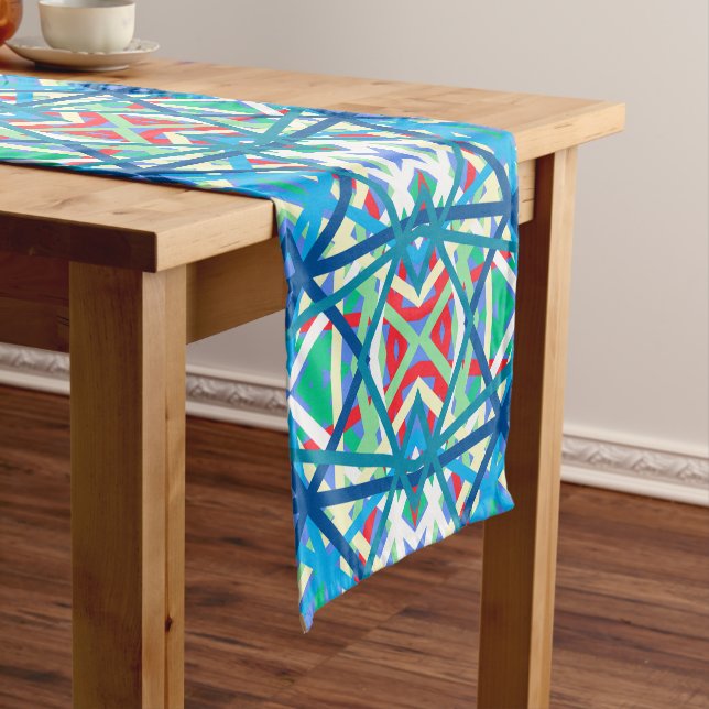 Cornflower Balanced Harmony Colours Abstract Lines Short Table Runner (In Situ)