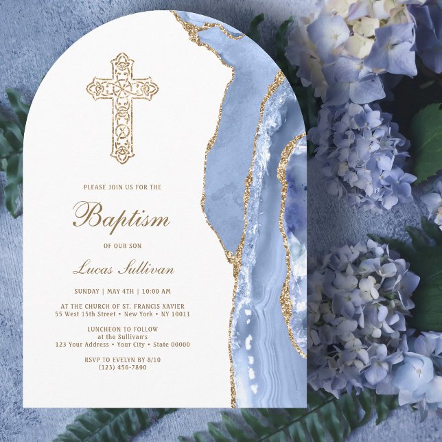 Cornflower Blue Agate Baptism Invitation (Creator Uploaded)