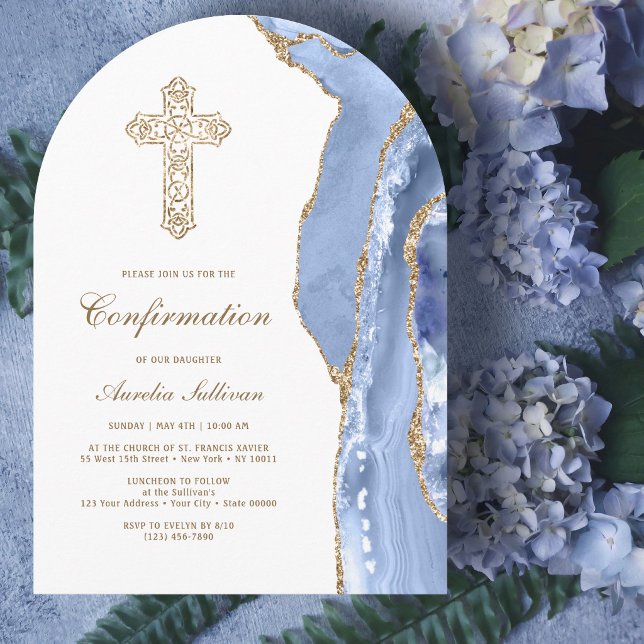 Cornflower Blue Agate Confirmation Invitation (Creator Uploaded)