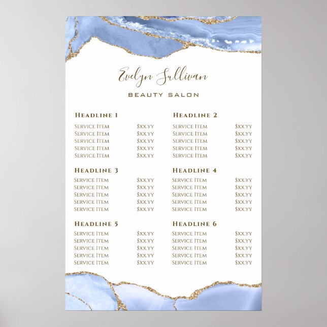 Cornflower Blue Agate Price List Poster (Front)