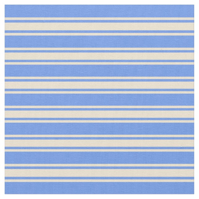 Cornflower Blue and Beige Striped/Lined Pattern Fabric (Close Up)