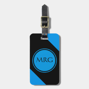 Cornflower Blue and Black Diagonal Stripes Luggage Tag