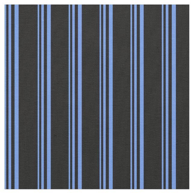 Cornflower Blue and Black Stripes/Lines Pattern Fabric (Close Up)