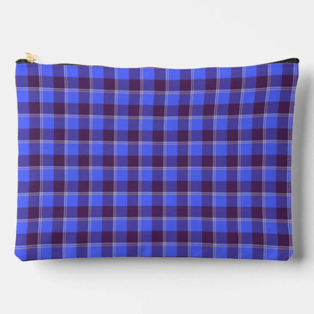 Cornflower Blue and Livid Brown Plaid Accessory Pouch (Front)