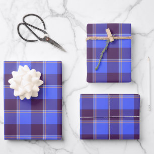Cornflower Blue and Livid Brown Plaid Wrapping Paper Sheet