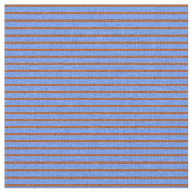 Cornflower Blue and Sienna Coloured Stripes Fabric (Close Up)