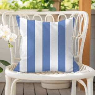 Cornflower Blue and White Awning Stripes Cushion