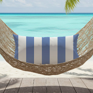 Cornflower Blue and White Awning Stripes Lumbar Cushion