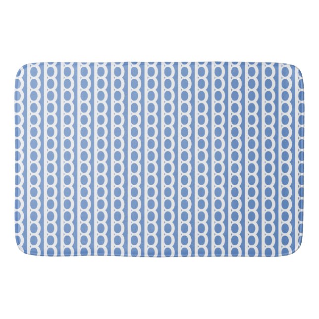 Cornflower Blue and white Modern bubble Waves Bath Mat (Front)