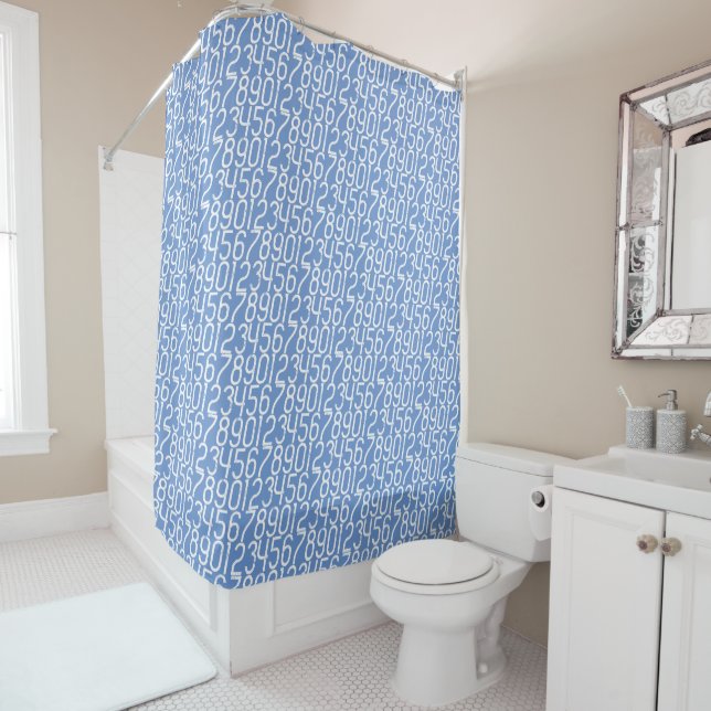 Cornflower Blue and white. Numbers Math. Shower Curtain (In Situ)