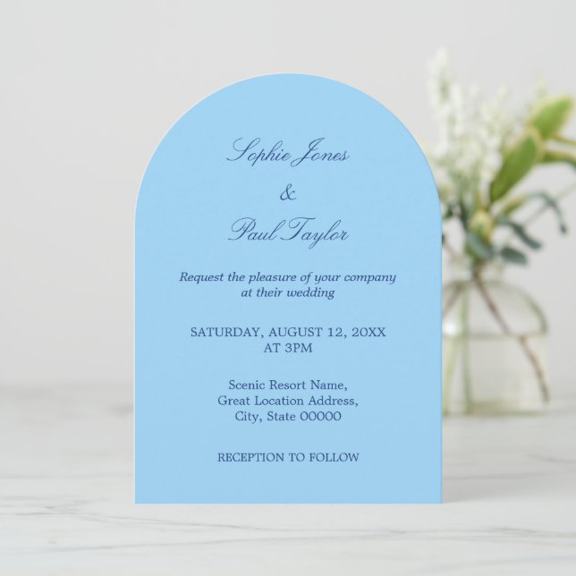 Cornflower Blue Arch Wedding Invitation (Standing Front)