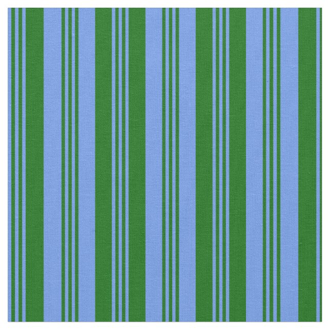 Cornflower Blue & Dark Green Coloured Pattern Fabric (Close Up)