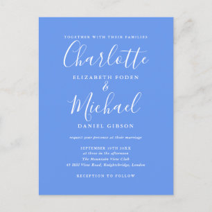 Cornflower Blue Elegant Modern Script Wedding Invitation Postcard